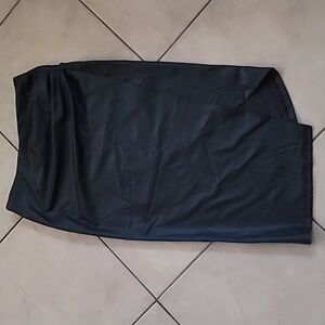 Sleek Black Faux  Pencil Skirt Ruched Side Asymmectical  front Hem Pleat SZ M